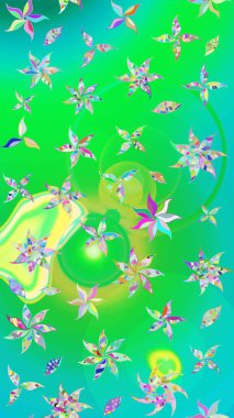 Çiçek yeşili ve mavi çizim deseni. Klasik taslak çizimi. Raster çiçek izi..