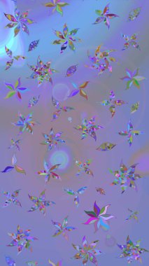 Raster illüstrasyonu. Asya tekstil tarzında. Mor ve mavi renkte çiçekler. Raster illüstrasyonu. Çiçek desenini çiz.