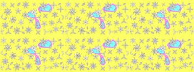 Raster illüstrasyonundaki çiçek desenli çizim. Sarı renkte çiçekler.