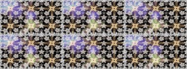 Çiçeksel fantezi tasarımı, parlak bir arka planda, kusursuz bir desen. Renkli Bahar Temalı Kusursuz Arkaplan. Düz Çiçek Elementleri Tasarımı.