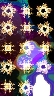 Noel süsleri ve Noel süsleri. Raster Noel soyut renkli arkaplan ve düşen kar tanesi.