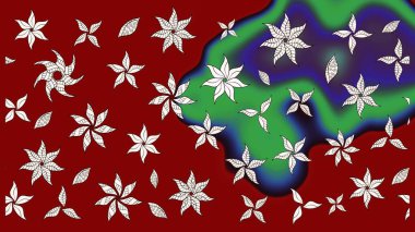 Hint süsü. Raster illüstrasyonu. Kırmızı renklerde. Renkli süs kenarı. Çiçek duvar kağıdı. Çizim deseni.