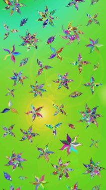 Raster illüstrasyonu. Çiçek buketleriyle klasik bir eskiz şekli. Yeşil ve sarı renklerde.