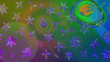 Yeşil ve mavi renkte çiçek çizimi. Şatafatlı bahar bahçesi dokusu. Raster illüstrasyonu. Çiçek deseni. Yeşil ve mavi renkte çiçekler.