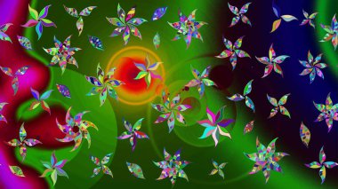 Raster illüstrasyonundaki çiçek desenli çizim. Yeşil ve siyah renkte çiçekler.