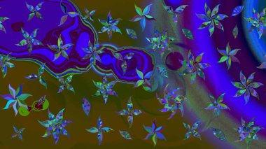 Kahverengi ve mavi çiçekli eskiz deseni, suluboya çiçek deseni, sevimli çiçek, duvar kağıdı, kart veya kumaş için fayanslı. Raster - stok.