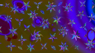 Çiçekli karalama şeklinde Raster çiçek deseni. Yumuşak, bahar çiçekleri kahverengi ve mor renklerde. Raster illüstrasyonu.