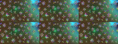 Suluboya tarzında yeşil ve kahverengi renklerde. Küçük çiçekli yay deseni çiz. Raster illüstrasyonu.