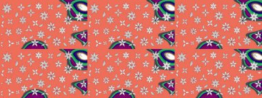 Sevimli çiçek raster deseni. Renkli Bahar Teması eskiz kalıbı. Turuncu renkli çiçekler. Düz Çiçek Elementleri Tasarımı.