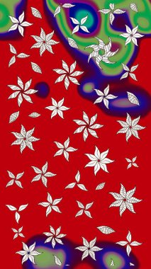 Kırmızı ve nötr renklerde şirin tekstil tarzında. Raster illüstrasyonu. Çiçek duvar kâğıdı. Çiçek arkaplan. Renkli çizim deseni.