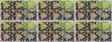 Damask pürüzsüz süsü. Geleneksel raster ve altın desen. Gri ve nötr renkler üzerinde klasik oryantal desen.