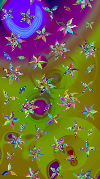 Raster illüstrasyonundaki çiçek desenli çizim. Suluboya tarzında yeşil ve kahverengi renkte çiçekler.