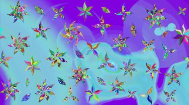 Raster illüstrasyonu. Mavi ve mor renklerde. Güzel kumaş deseni. Raster illüstrasyonunda çiçek deseni çizimi.