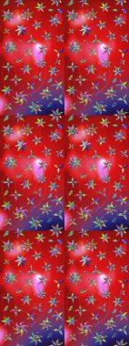 Güzel, parlak, pürüzsüz kumaş, tuval. Desen, çizim, çiçek sınırı. Raster illüstrasyonu. Eski moda arka plan. Çiçek çelengi. Kıvırcık, parlak örgü.