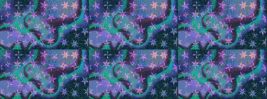 Raster illüstrasyonu. Çiçek desenli eskiz, darbeler, sıçramalar, yaz çiçekleri. Mavi renkte çiçekler.