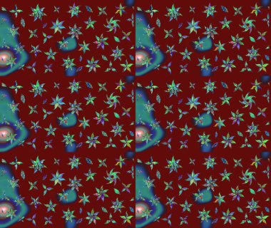 Robot resim tarzı kırmızı renkler. Şirin karalamalı çiçek desenli çizim. Raster illüstrasyonu. El yapımı çiçek ve bitki koleksiyonu. Raster illüstrasyonu.