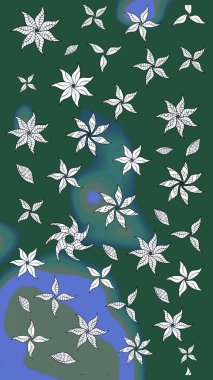 Çiçekler suluboya tarzında yeşil renkte. Raster illüstrasyonunda çiçek deseni çizimi.