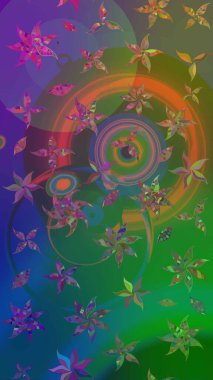 Yeşil ve mavi renkte çiçekler. Düz Çiçek Elementleri Tasarımı. Renkli Yaz Temalı eskiz kalıbı. Çiçekli retro deseni çiz.