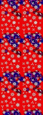 Tekstil için suluboya eskiz deseni. El çizimi çiçek çizimi deseni (fayans). Şirin çiçekli, desenli, kırmızı renkli çizim deseni.