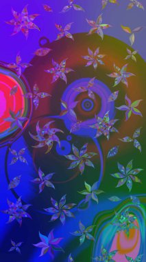 Mavi ve mor renkli çiçekler. Raster illüstrasyonunda çiçek deseni çizimi.