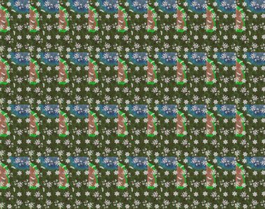 Raster illüstrasyonundaki çiçek desenli çizim. Düz Çiçek Elementleri Tasarımı. Renkli Bahar Teması eskiz kalıbı. Güzel kumaş deseni.