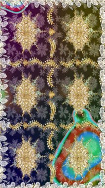 Raster oryantal süs. Gri renklerde, altın elementlerle kusursuz desen. Kusursuz altın desen.