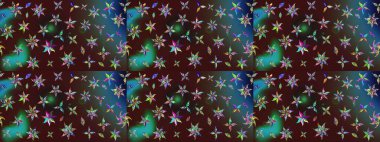 Halk tarzı. Moda baskıları için zarif bir şablon. Parlak renkli çiçekleri ve kahverengi ve mavi renkli yaprakları olan harika bir çiçek deseni. Modern çiçek arkaplanı.