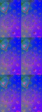 Çiçekli karalama şeklinde Raster çiçek deseni. Mor ve mavi renkte çiçekler. Nazik, sevimli çiçek arkaplanı..