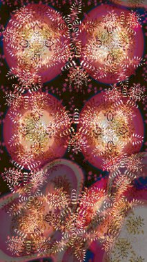 Raster illüstrasyonu. Kar tanesi raster deseni. Renkli arka planda izole tatlı kar taneleri. Kahverengi, kırmızı ve bej renkli kar taneleri.