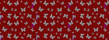 Tekrarlanan kelebekler. Elle çizilmiş sevimli kız çizimi. Çizim, karalama, karalama. Raster illüstrasyonu. Sonsuz.