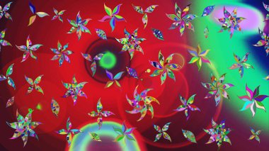 Soyut çiçek çizim kalıbı arka planı. Raster deseni. Raster illüstrasyonu. Kırmızı ve yeşil renklerde. Küçük çiçekte sevimli çiçek deseni var..