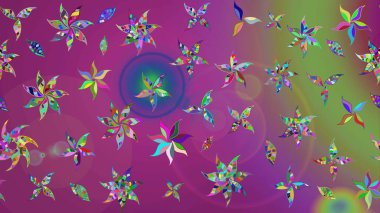 Çiçek desenli raster, mor ve yeşil çizgi grafik desenli soyut raster arkaplan. Modern stil dokusu.