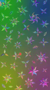 Raster illüstrasyonu. Çiçek desenli çizim. Yeşil ve mavi renkli Asyalı tekstil.