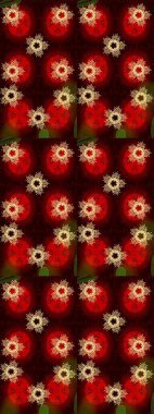 Kışın sembolü. Güzel dekorasyon. Kırmızı, kahverengi ve siyah renklerde ayrık suluboya kar taneleri. Raster çizimi kar taneleri.