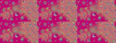 Pembe ve morumsu renklerde etnik çiçeklerle süslenmiş zarif bir eskiz şekli. Raster Çiçek İllüstrasyon Şirin Tekstil.