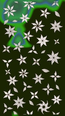 Bir sürü gri ve yeşil soyut çiçekli tropik eskiz deseni. Varicologray ve yeşil raster çizimi. Küçük çiçekte sevimli çiçek deseni var..