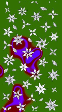 Yeşil ve nötr renklerde etnik çiçeklerle süslenmiş zarif bir eskiz. Raster Çiçek İllüstrasyon Şirin Tekstil.