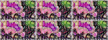 Tarafsız ve siyah renklerde. Çiçek buketleriyle klasik tarzda kusursuz desenler. Raster illüstrasyonu.