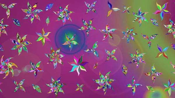 Çiçek desenli raster, mor ve yeşil çizgi grafik desenli soyut raster arkaplan. Modern stil dokusu.