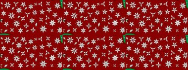 Çiçek desenli çizim. Raster illüstrasyonu. Kırmızı renkte Asyalı tekstil.