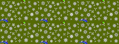 Düz Çiçek Elementleri Tasarımı. Yeşil renkli çiçekler. Raster illüstrasyonundaki çiçek desenli çizim. Renkli Bahar Teması çizim şablonu.