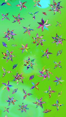 Yeşil ve mavi renklere karalamalar çizilmiş çiçek deseni. Raster illüstrasyonu.