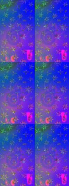 Raster illüstrasyonundaki çiçek desenli çizim. Mor ve mavi renkte çiçekler.