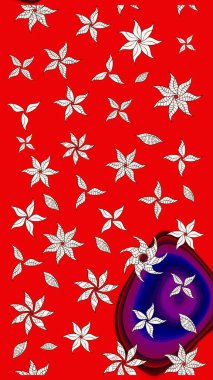 Düz Çiçek Elementleri Tasarımı. Renkli Bahar Teması eskiz kalıbı. Raster Modaya uygun kumaş deseni. Kırmızı ve nötr renklerde şirin çiçek deseni.