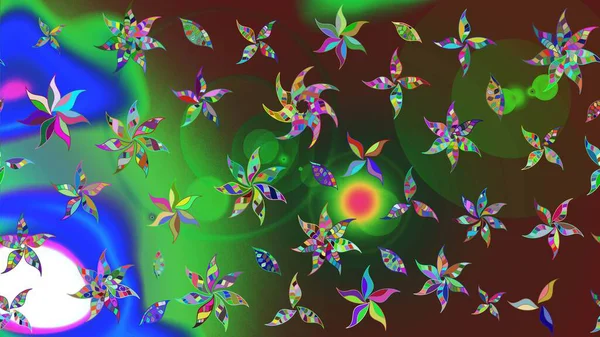 Raster suluboya çiçek deseni, narin çiçekler, yeşil ve kahverengi çiçekler, tebrik kartı şablonu. Güzel kumaş deseni.