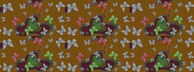 Raster. Kelebekli Raster. Kıyafetler, erkekler, kızlar ve duvar kağıtları için soyut çizim kalıbı. Kahverengi renkli illüstrasyon.