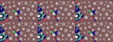 Kahverengi ve nötr renklerde güzel bir tekstil. Raster illüstrasyonu. Suluboya çiçekli çiçek deseni.