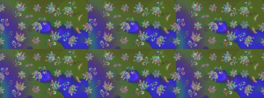 Küçük çiçekteki sevimli çiçek deseni. Yeşil ve mavi renkte çiçekler.