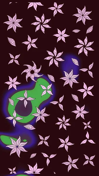 Renkli Bahar Teması eskiz kalıbı. Kahverengi renkli çiçekler. Asya tekstil tarzında. Düz Çiçek Elementleri Tasarımı. Raster illüstrasyonu. Çiçek desenini çiz.