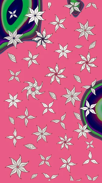 Düz Çiçek Elementleri Tasarımı. Pembe ve nötr renklerde çiçekler. Renkli Bahar Teması eskiz kalıbı. Raster illüstrasyonunda çiçek deseni çizimi.